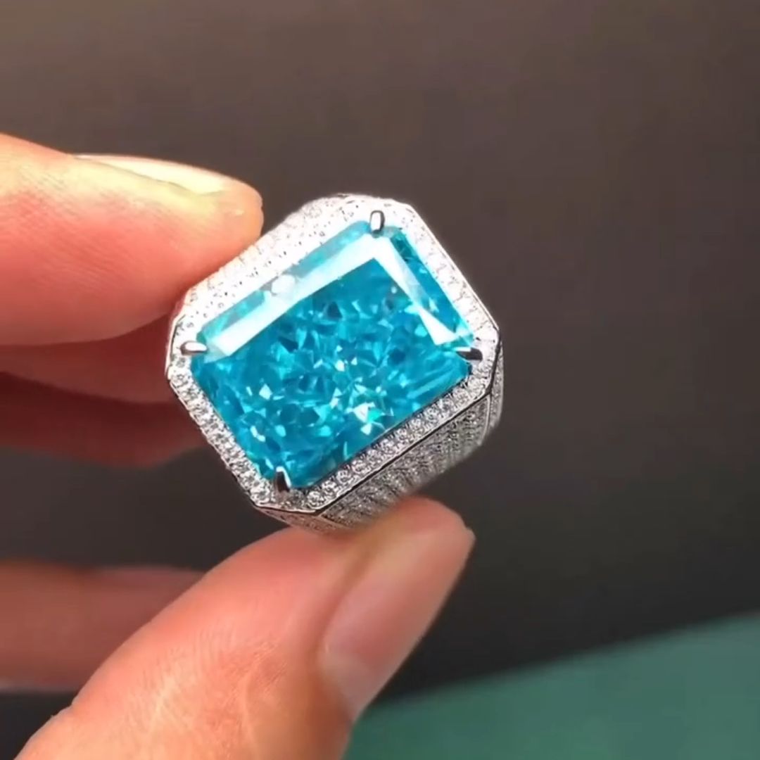 10ct Princess Cut Aquamarine Sterling Silver Handmade Ring