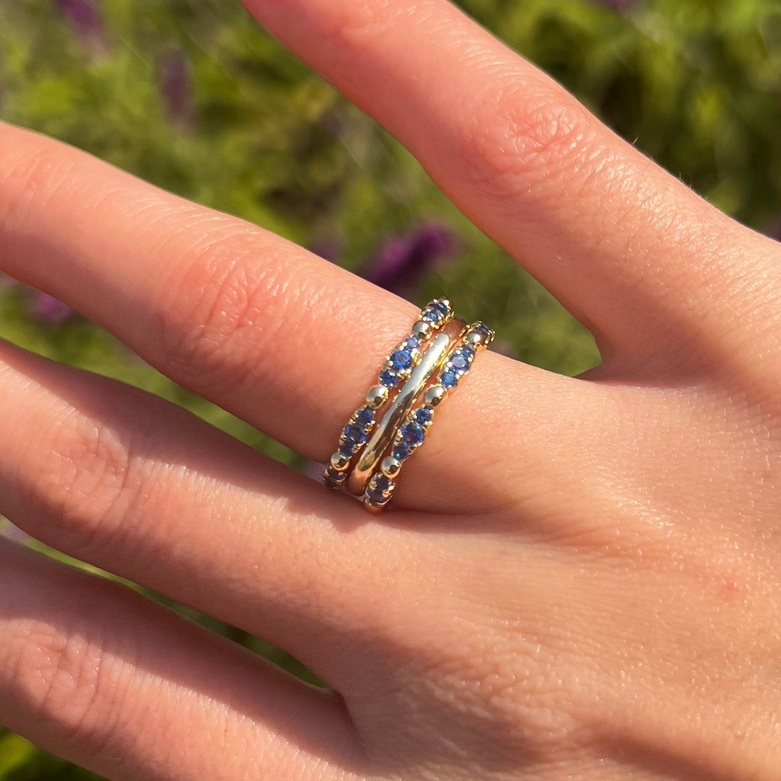 Vintage 3 Pcs Golden Tone Sterling Silver Band Set