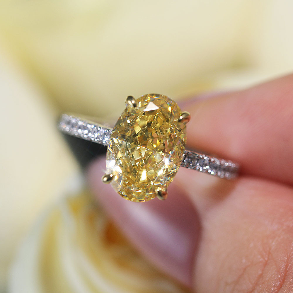 Vintage Yellow Oval Cut Sterling Silver Engagement Ring