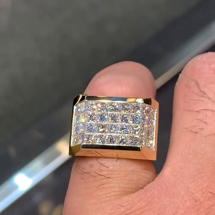 5ct Princess Cut White Sapphire Yellow Gold Handmade Men's Ring