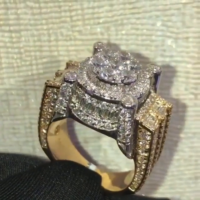 12ctw Round & Emerald Cut White Sapphire Handmade Men's Luxury Ring