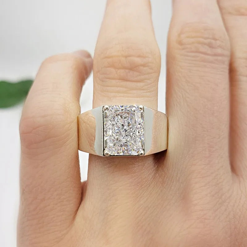 Handmade 3.5ct Radiant Cut White Sapphire Classic Sterling Silver Men's Ring