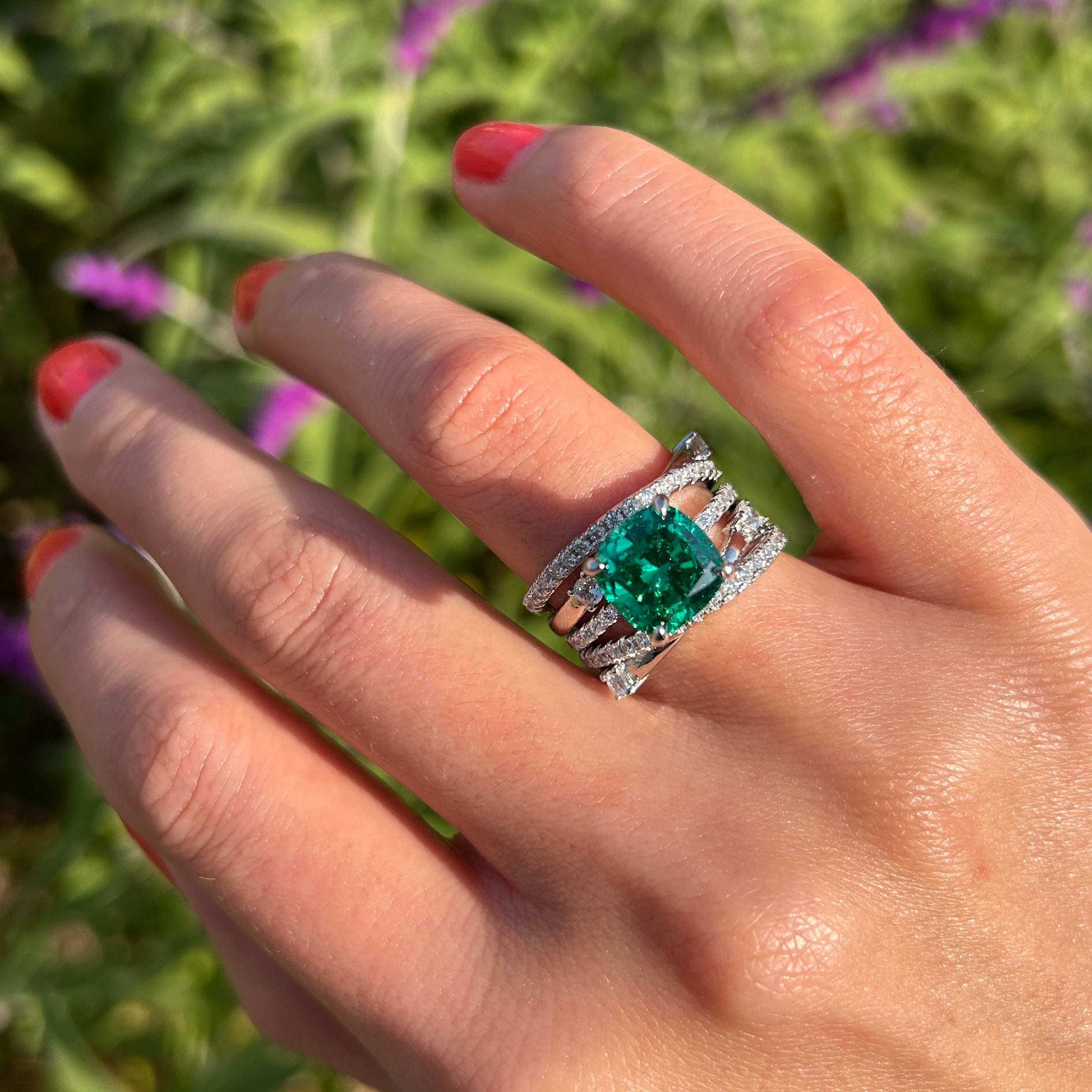 2 Pcs Green Cushion Cut Insert Bridal Sets