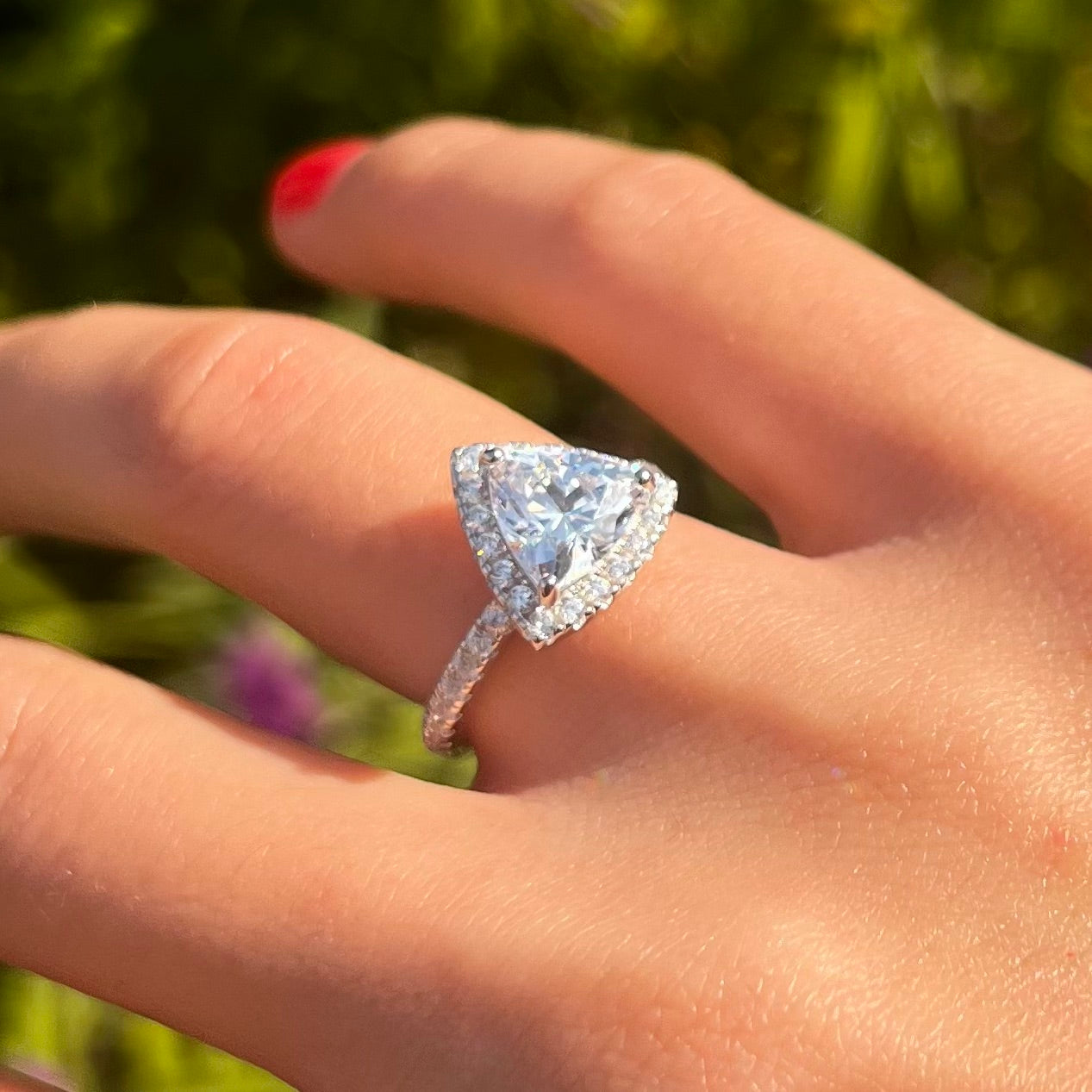 2 Pcs Triangle Halo Sterling Silver Bridal Set With Blue Band