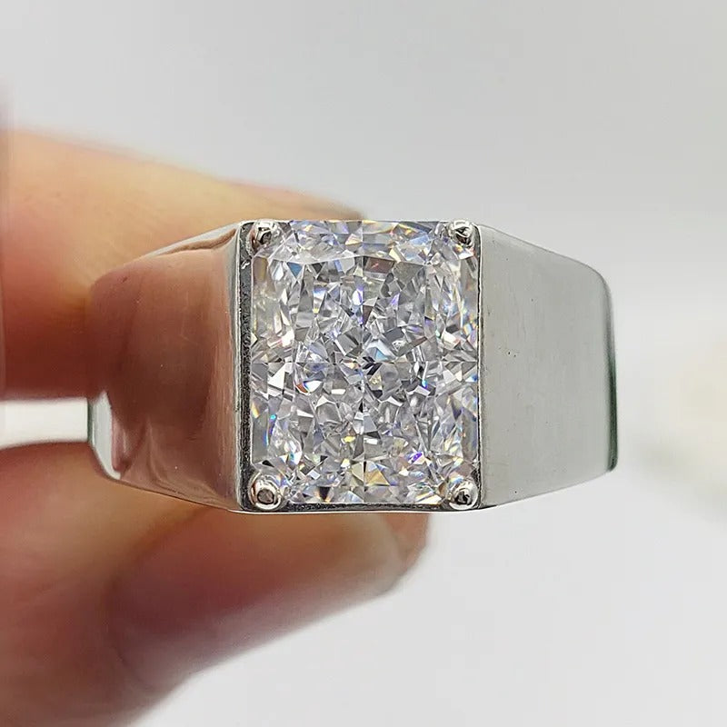 Handmade 3.5ct Radiant Cut White Sapphire Classic Sterling Silver Men's Ring