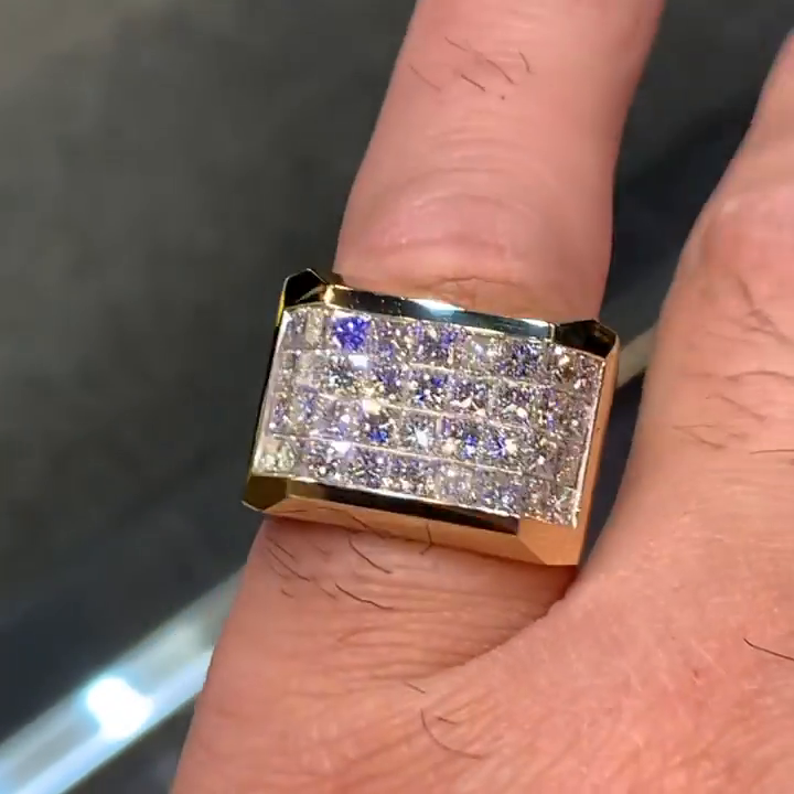 5ct Princess Cut White Sapphire Yellow Gold Handmade Men's Ring