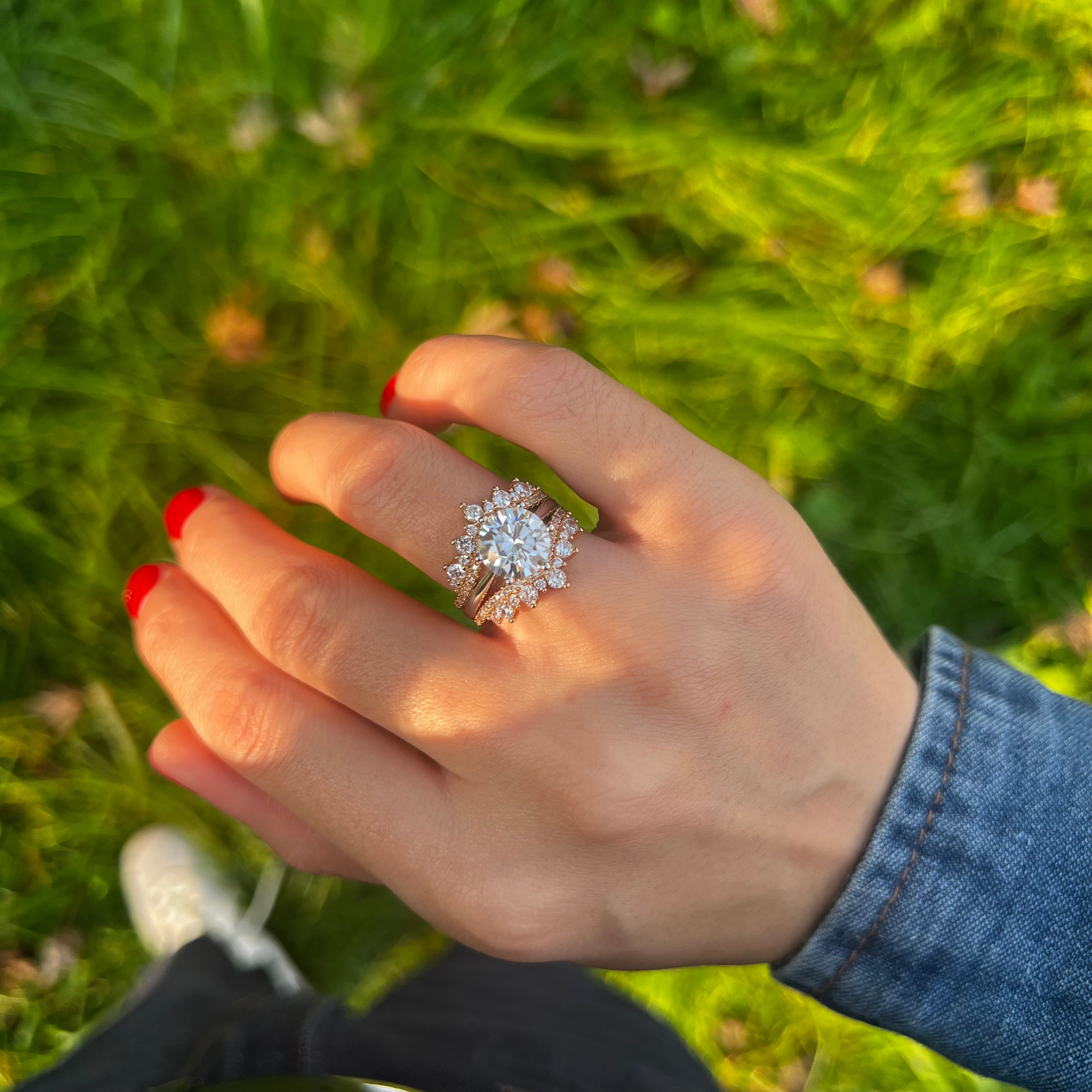 2 Pcs Round Cut Insert Bridal Set In Sterling Silver