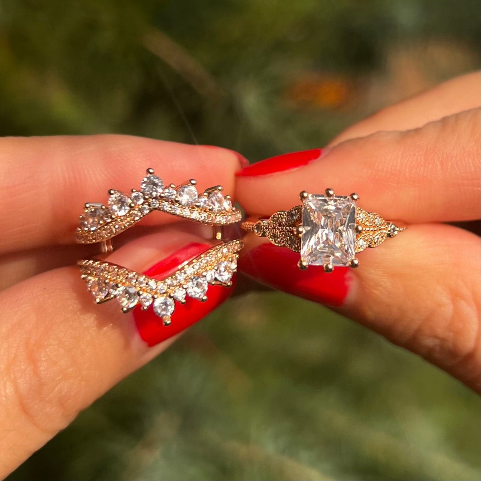 2 Pcs Round Cut Enhancer Rose Golden Tone Wedding Bridal Set