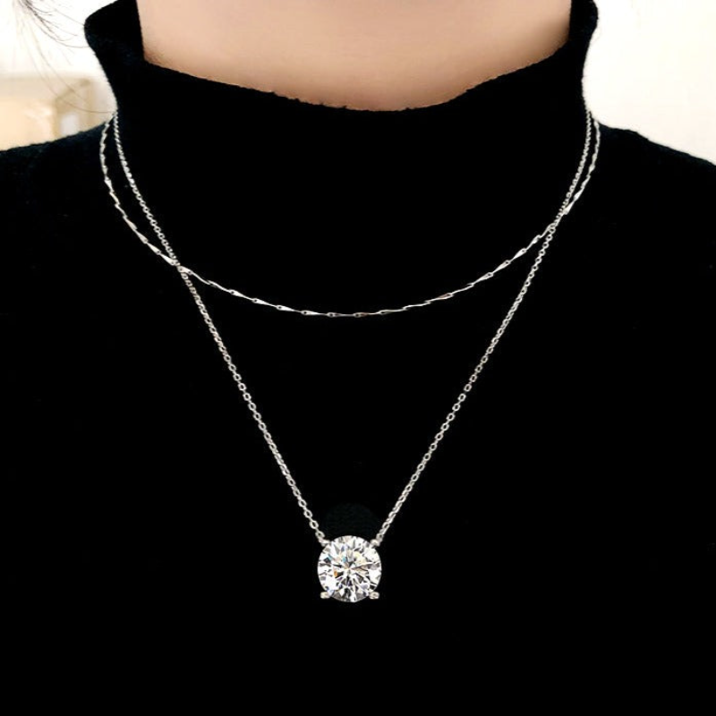 Moissanite Classic 4 Prong Round Cut Sterling Silver Pendant Necklace