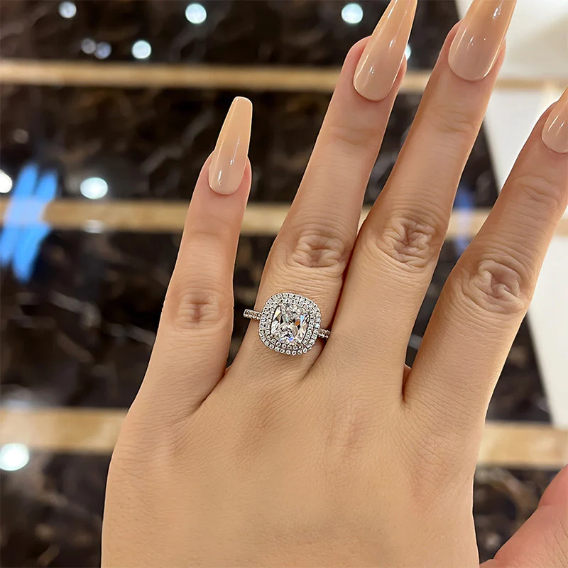 Double Halo Elongated Cushion Ring Enhancer Band – Custom