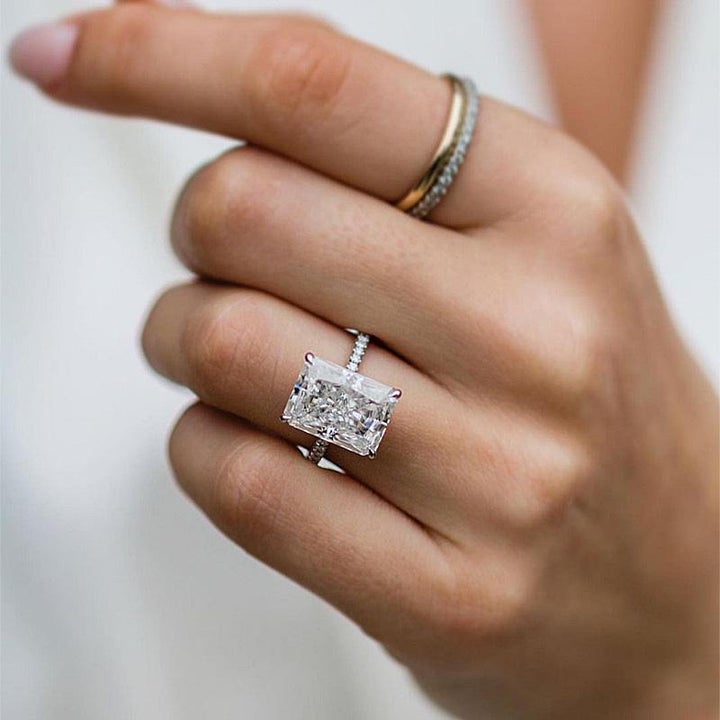 Radiant Cut Sterling Silver Engagement Ring With Half  display picture 1