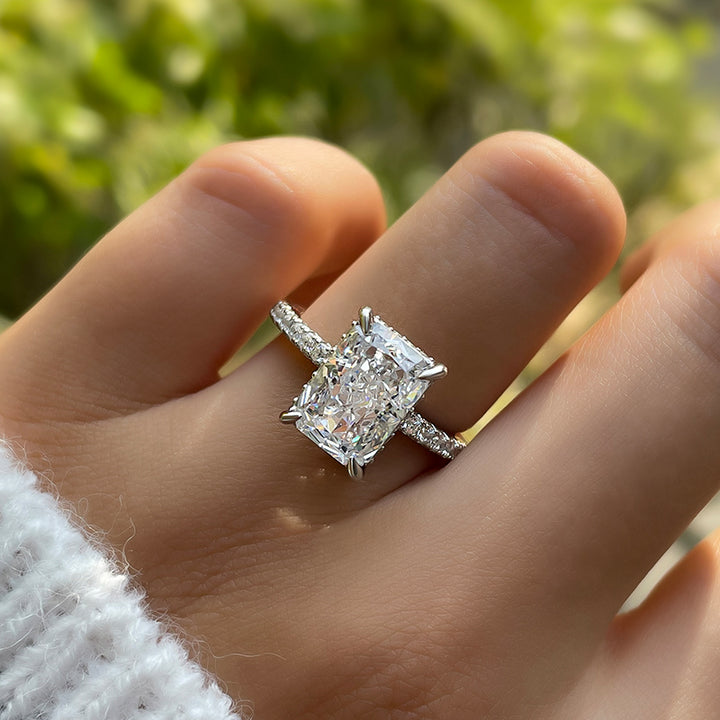 Radiant Cut Sterling Silver Engagement Ring With Half  display picture 1