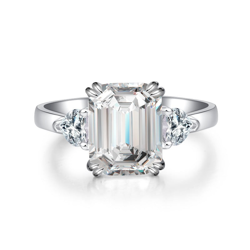 Three Stone Emerald Cut Sterling Silver Ring