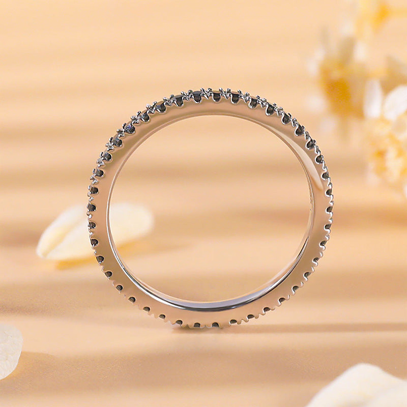 Unique Black Moissanite Eternity 18k White Gold Plated Wedding Band