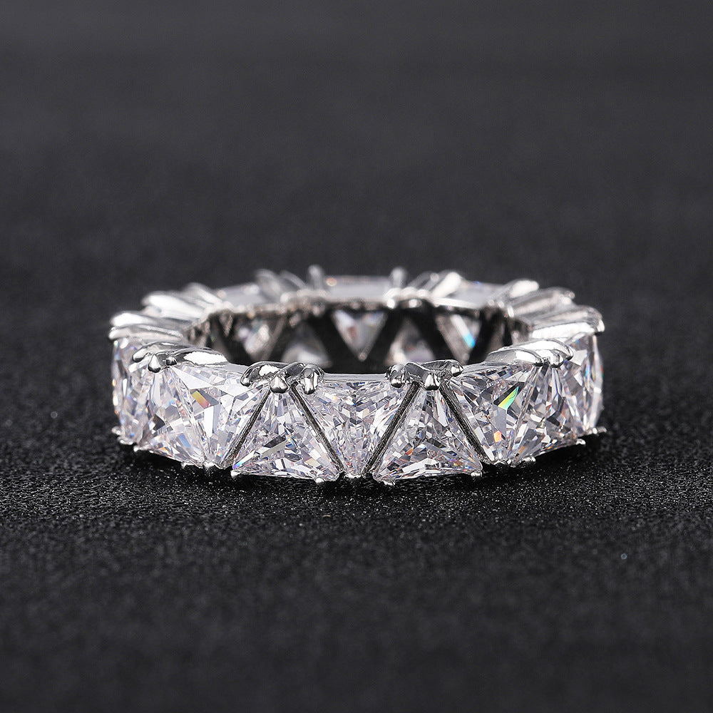Full Eternity Triangle Gemstone Wedding Band in 925 Sterling Silver