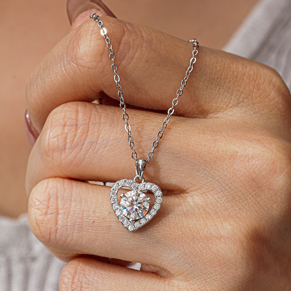 Heart Shape Pendant Moissanite Necklace in Sterling Silver