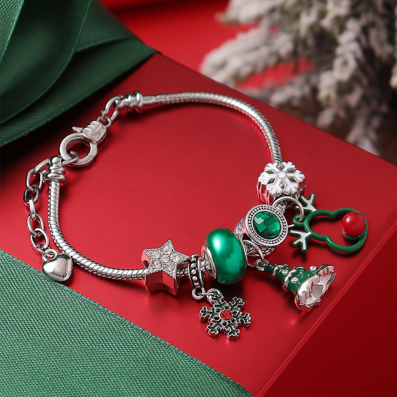 Cute Reindeer Snowflake Christmas Tree DIY Beaded Bracelet