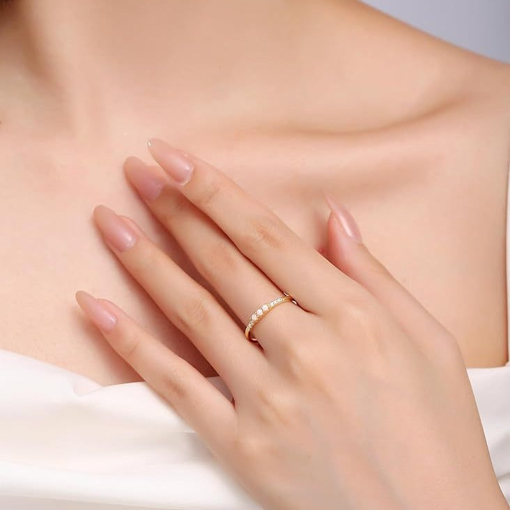 Three Stone Opal Design Sterling Silver Band