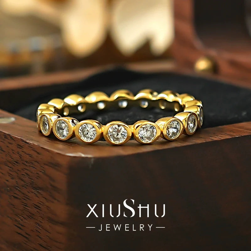 Classic Round Cut Eternity Golden Tone Band