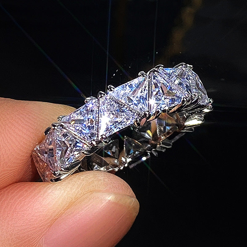 Full Eternity Triangle Gemstone Wedding Band in 925 Sterling Silver