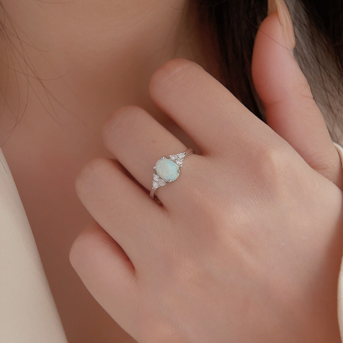 Simple Opal Oval Shape Design Ring