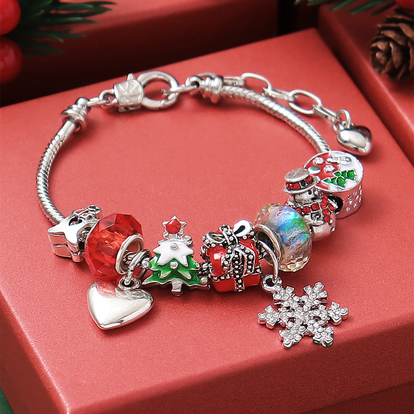 Christmas Tree Snowman Beaded Bracelet