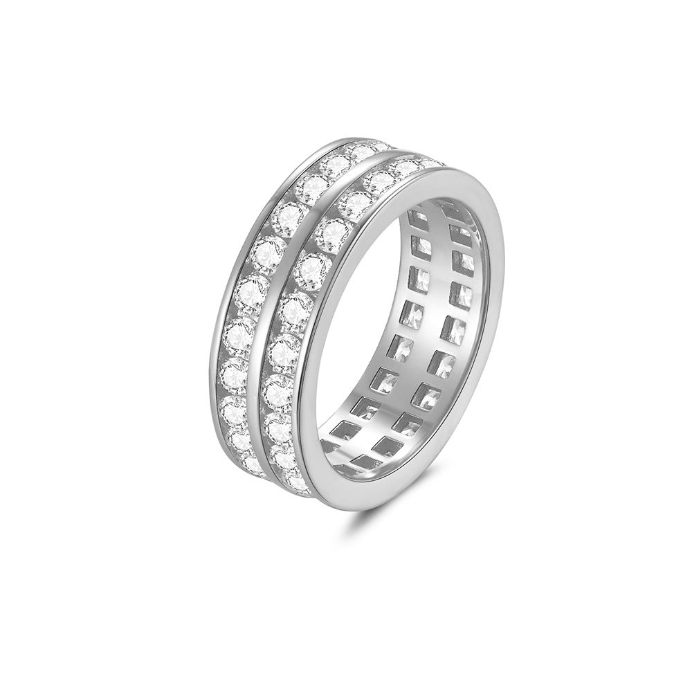 Moissanite Unisex Double Row Channel Set Wedding Band in Sterling Silver