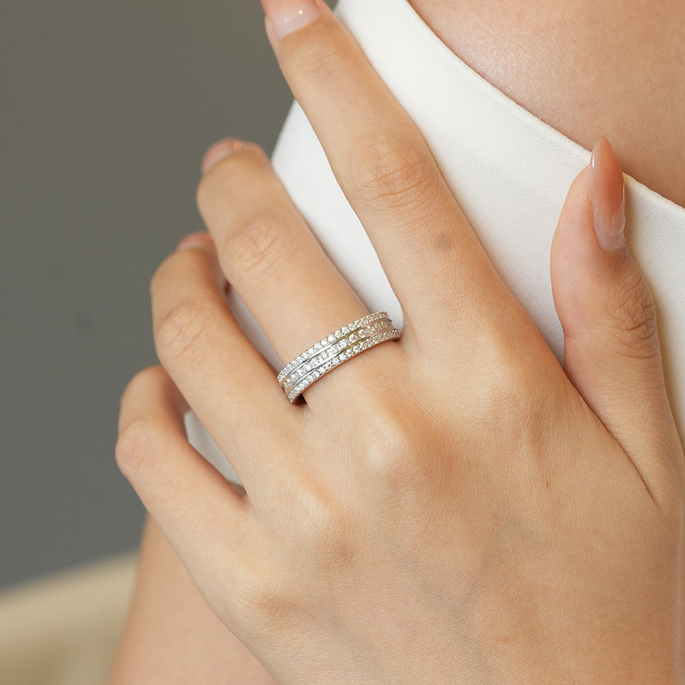 Gorgeous 3 Row Moissanite Sterling Silver Ring