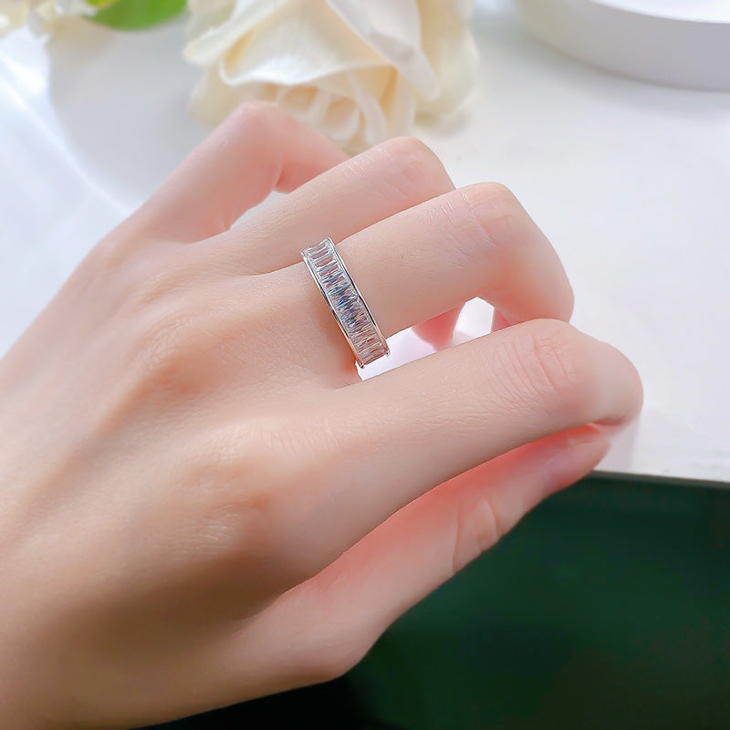 Gorgeous Princess Cut Paved Sterling Silver Band