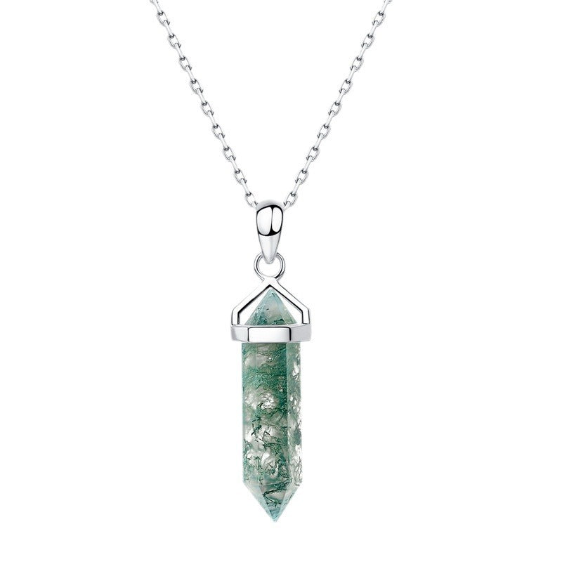 Green Moss Agate Warhead Design Sterling Silver Neckalce