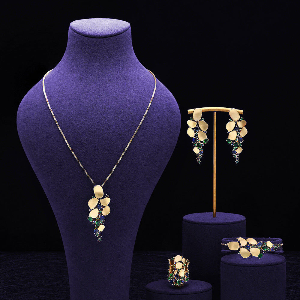 4 Pcs Luxury 18k Gold Plated Colorful Jewelry Set