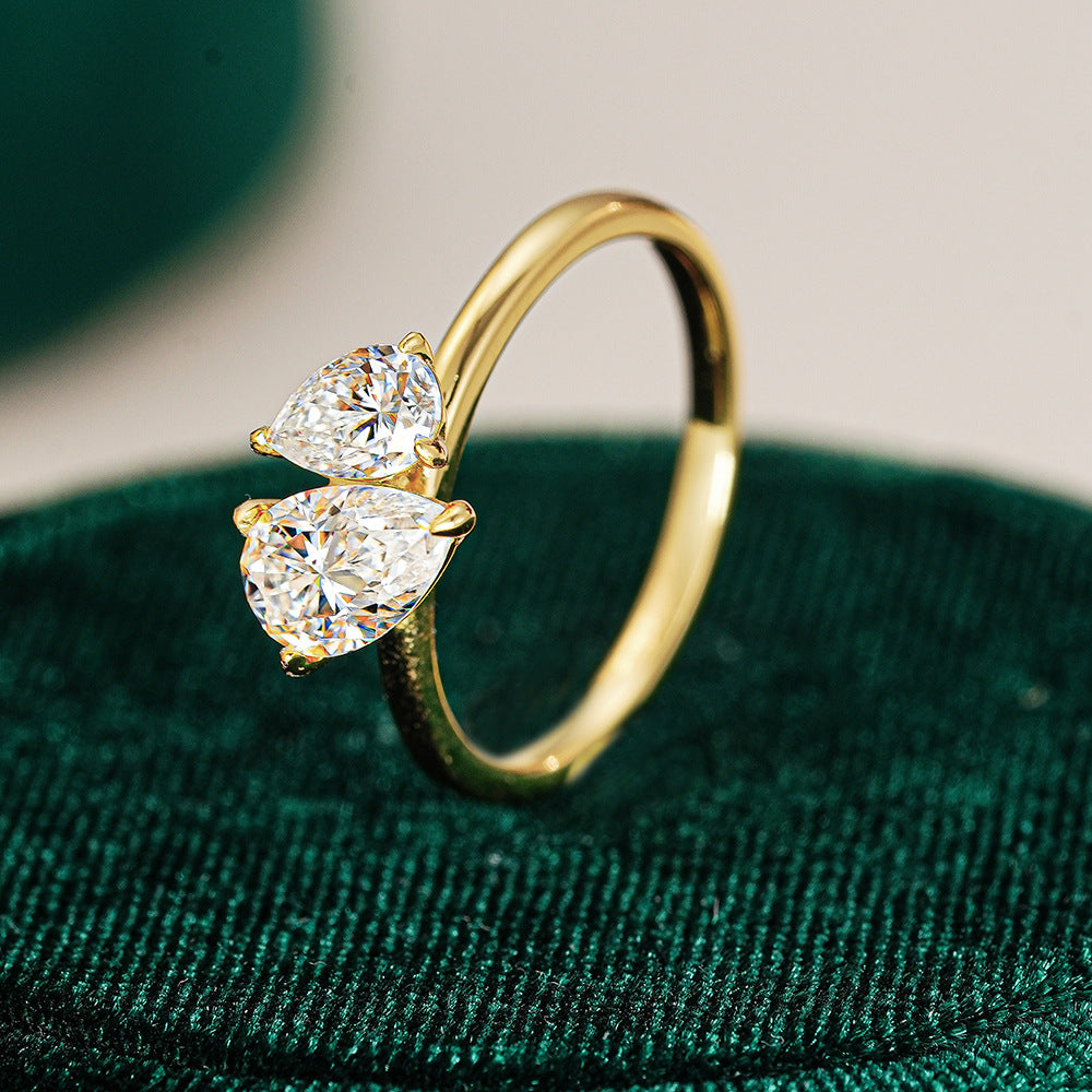 Simple Double Stone 925 Sterling Silver Ring