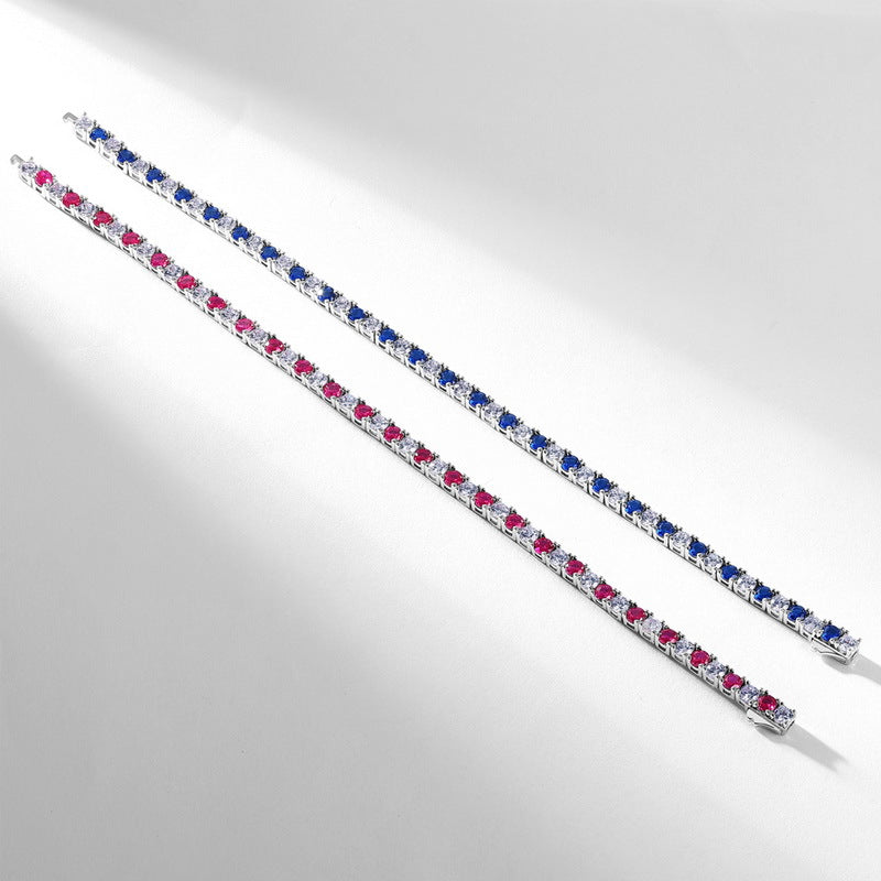 Round Cut Lab-Grown White & Ruby Tennis Bracelet For Women