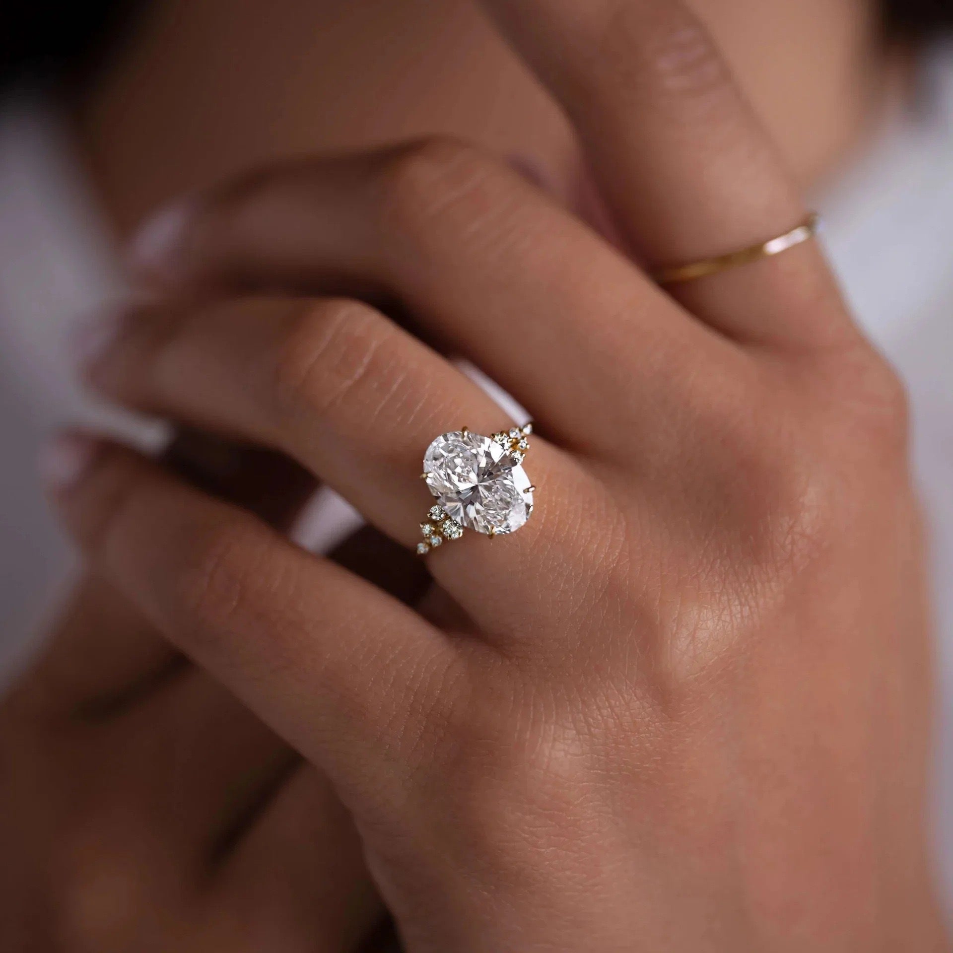 Unique Design Oval Cut Sterling Silver Engagement Ring