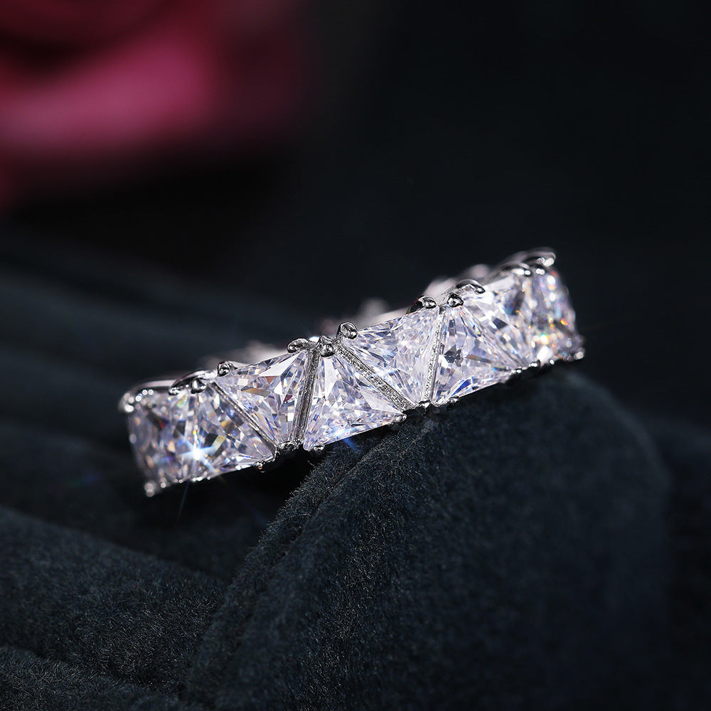 Full Eternity Triangle Gemstone Wedding Band in 925 Sterling Silver