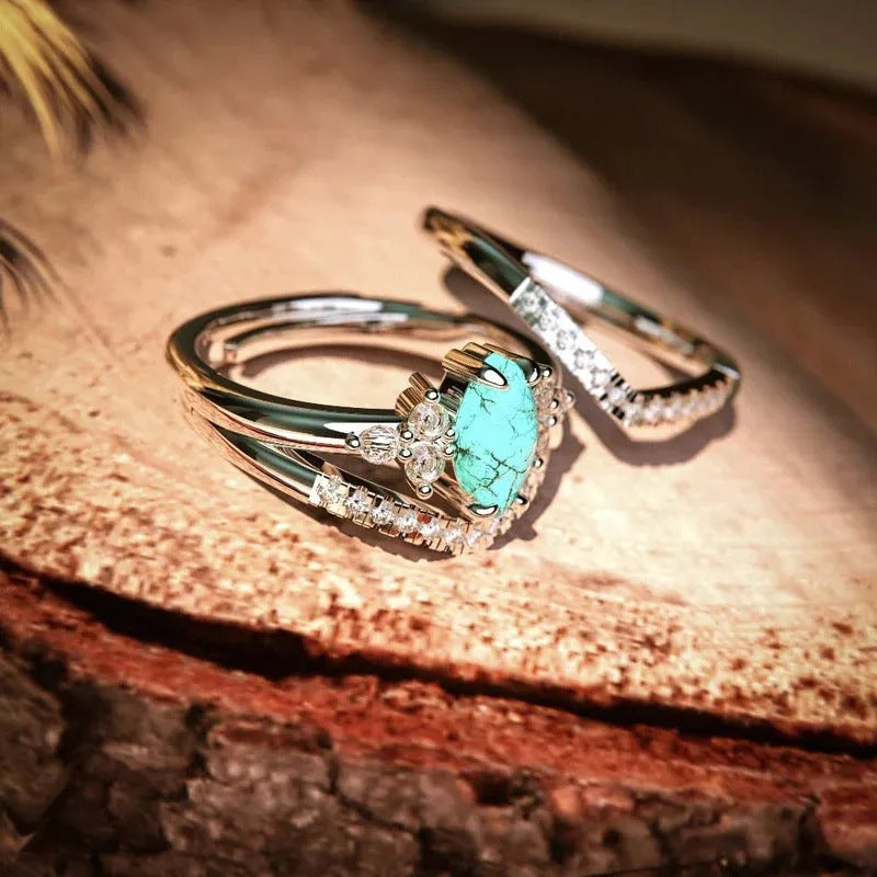 Vintage Turquoise Maquise Shape Ring Set
