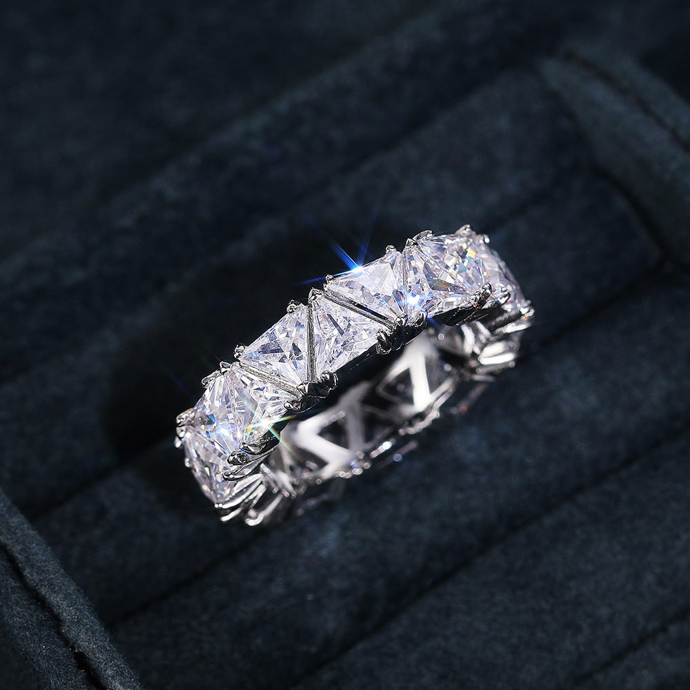 Full Eternity Triangle Gemstone Wedding Band in 925 Sterling Silver