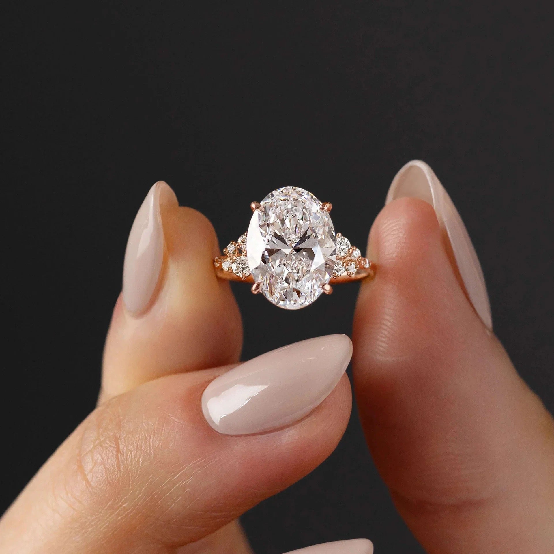 Unique Design Oval Cut Sterling Silver Engagement Ring