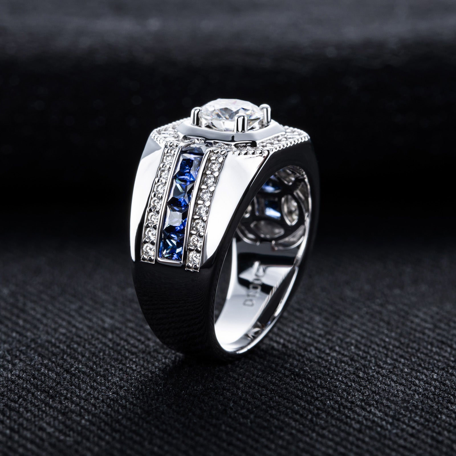 Men's Moissanite Round Cut Sterling Silver Engagement Ring