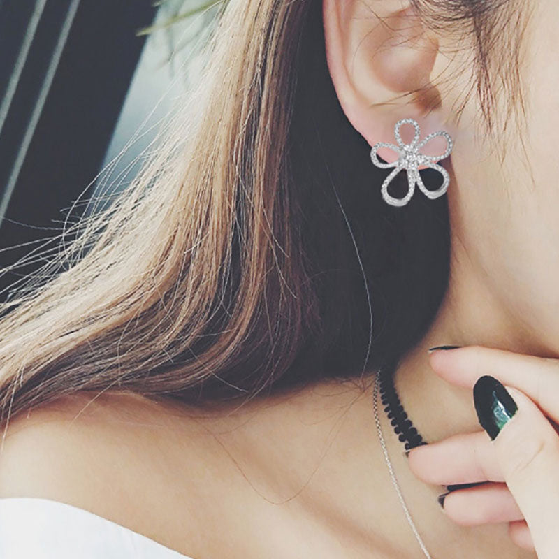 Flower Design Sterling Silver Stud Earrings