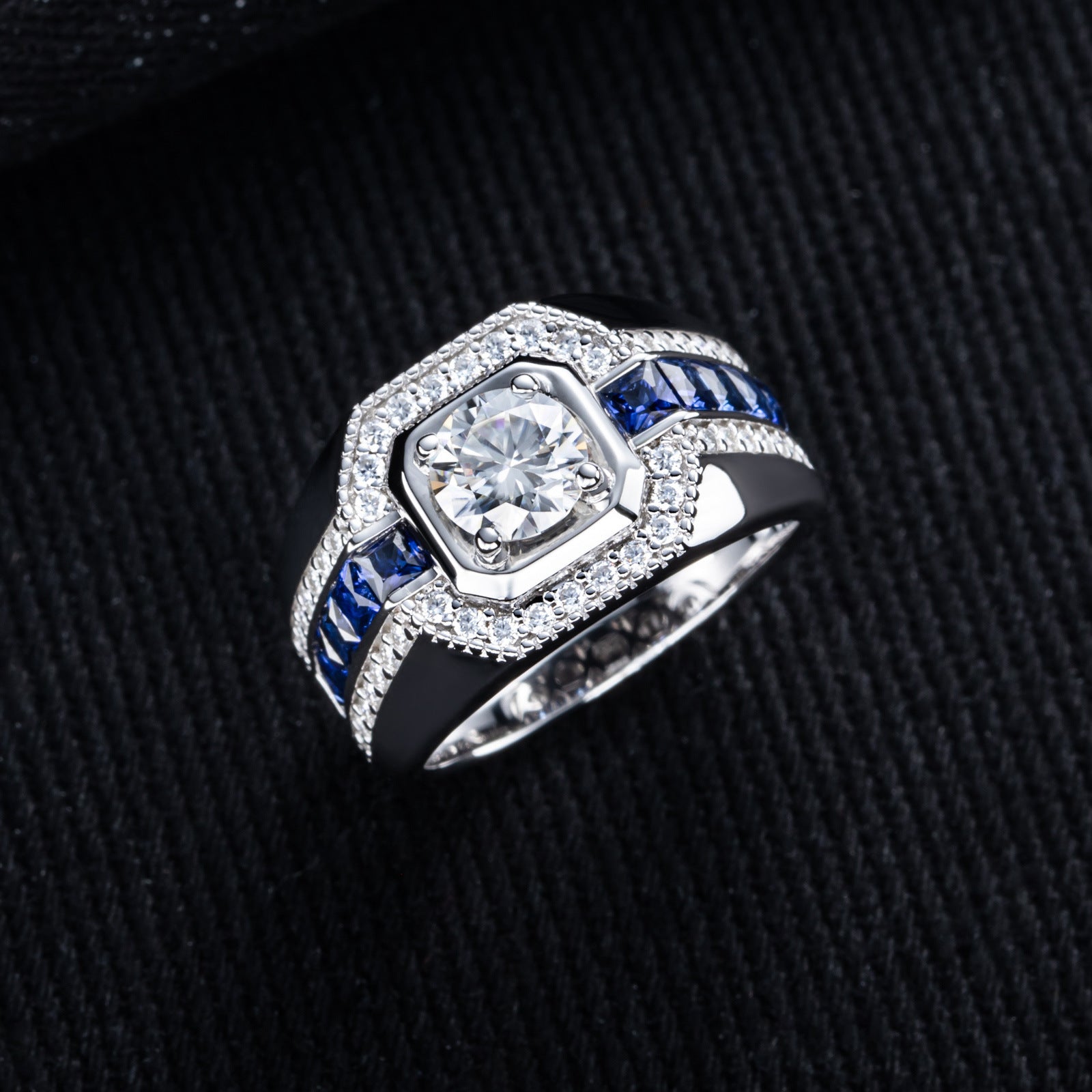 Men's Moissanite Round Cut Sterling Silver Engagement Ring