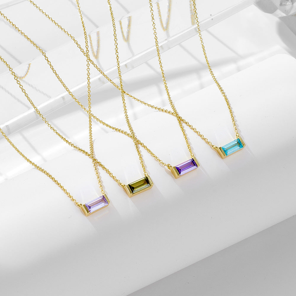 Simple design 925 Sterling Silver birth stone necklace