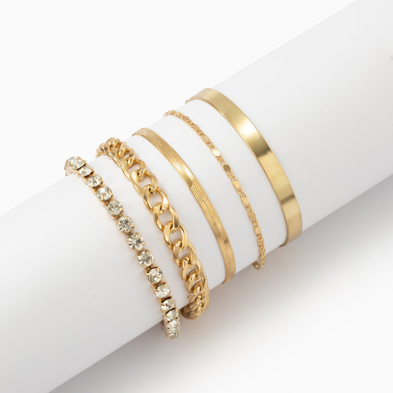 INS 5PC Stackable Chain Bracelet Set