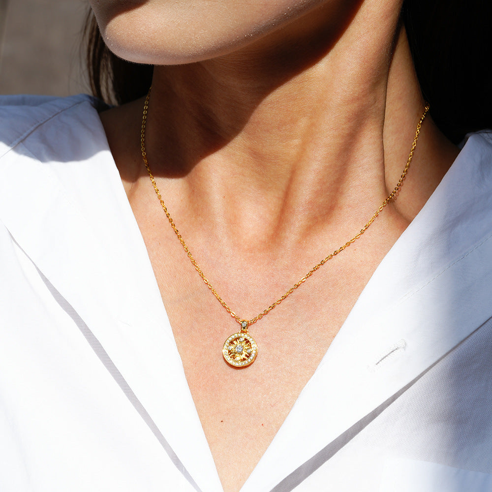 Sunflower Moissanite Eight Treasures Compass Pendant Necklace