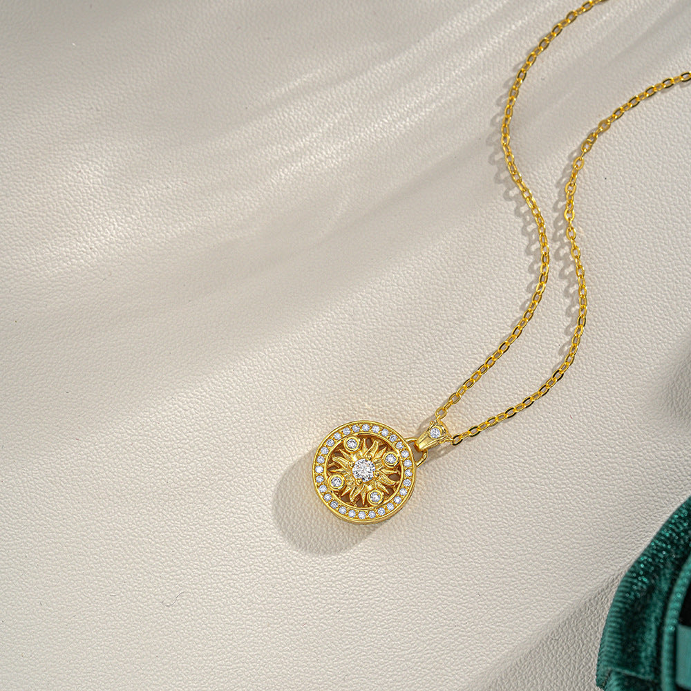 Sunflower Moissanite Eight Treasures Compass Pendant Necklace
