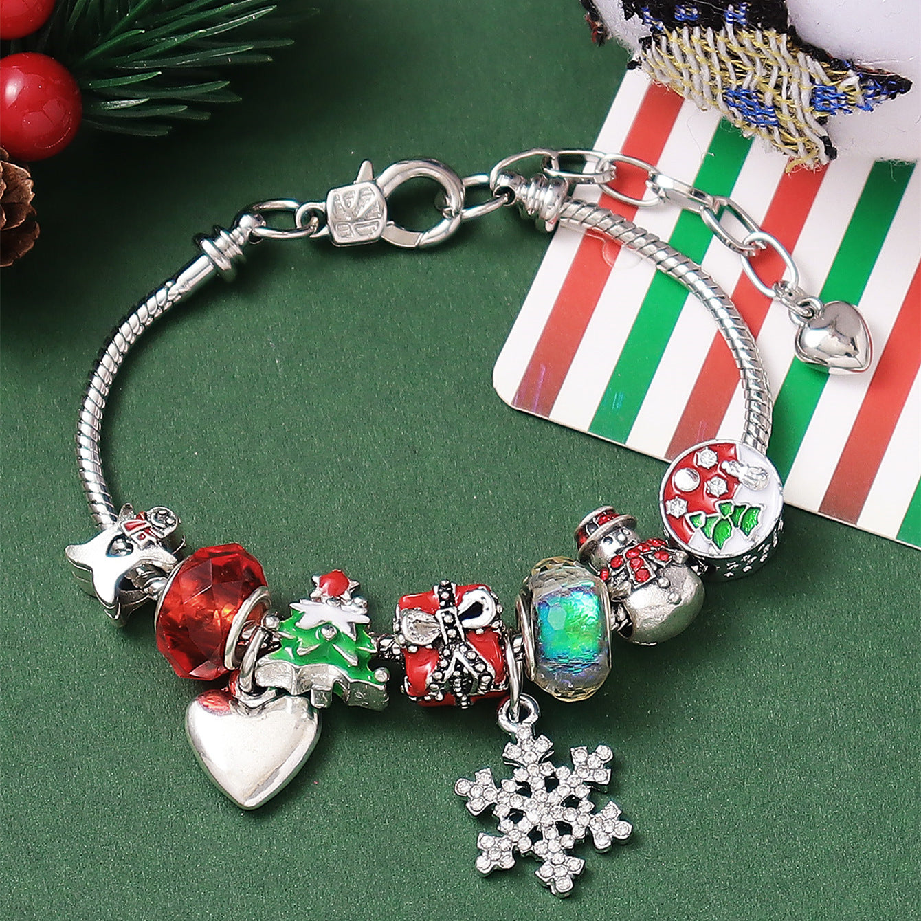 Christmas Tree Snowman Beaded Bracelet