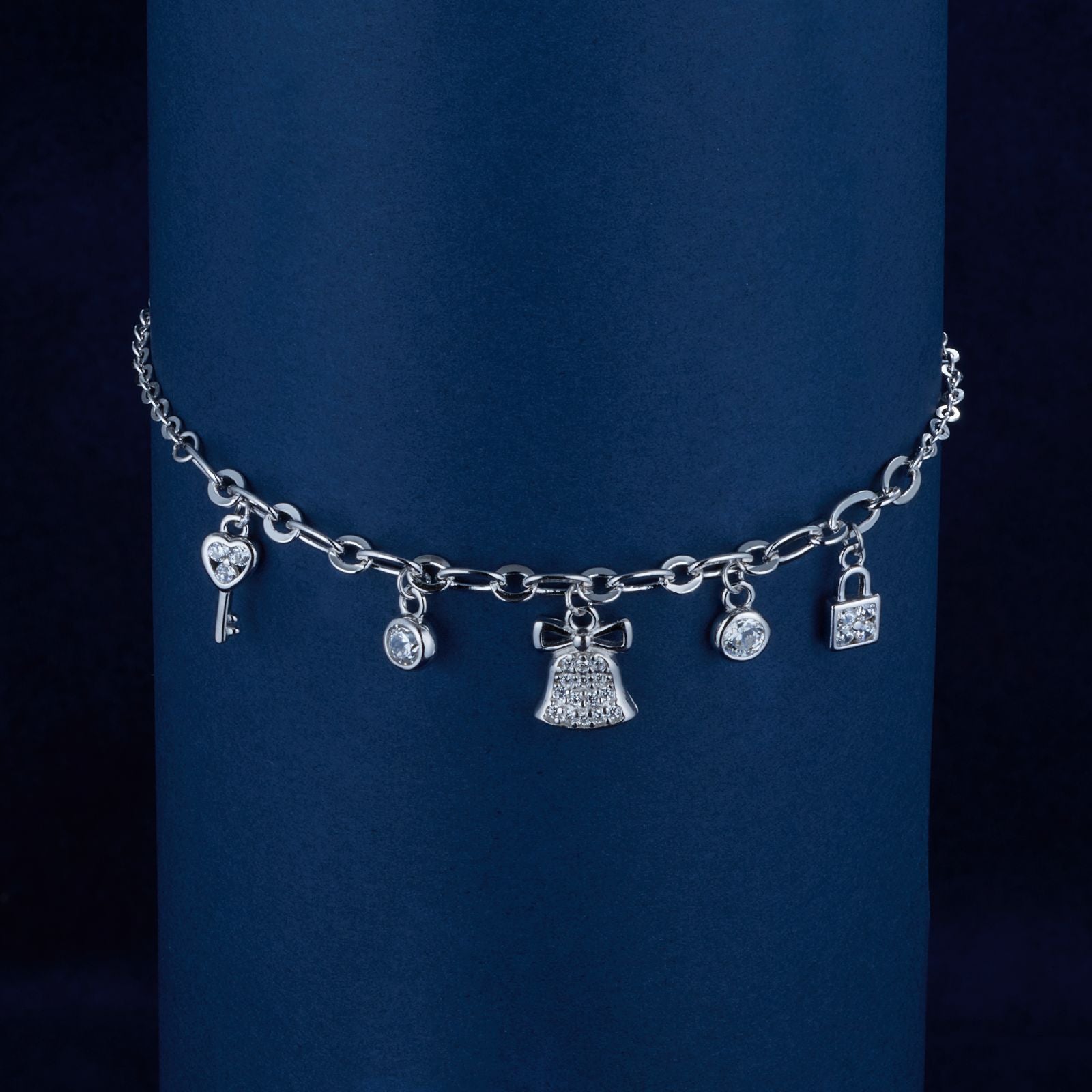 925 Sterling Silver Creative Bell and Key Christmas Bracelet for Women