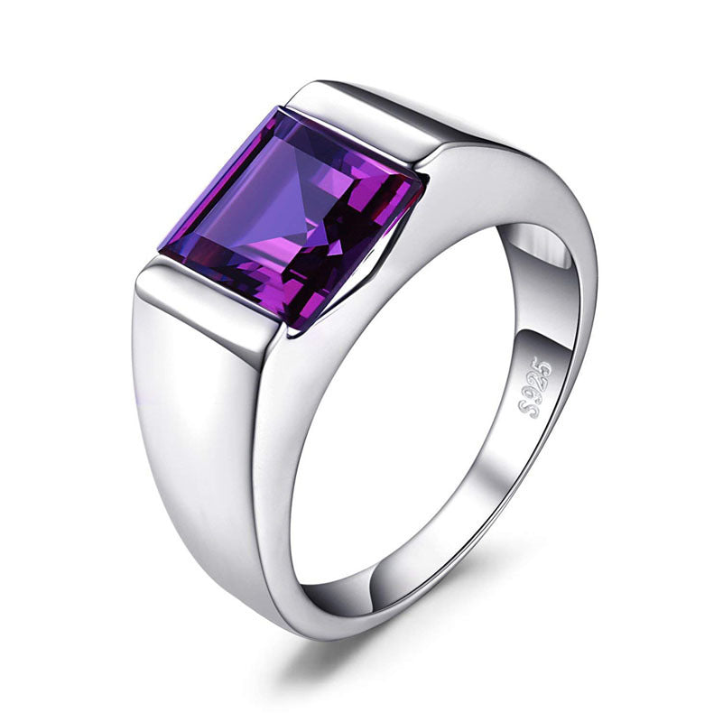 Men’s Sterling Silver Wedding Band with Colored Center Stone – Sizes 8–12.5