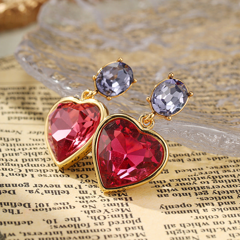 Vintage Red Heart Design 18k Gold Plated Drop Earrings