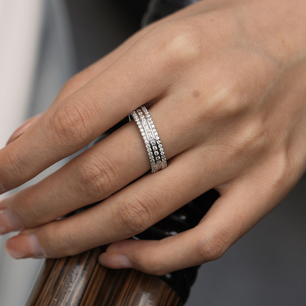 Three Row Channel Setting Moissanite Eternity Wedding Band